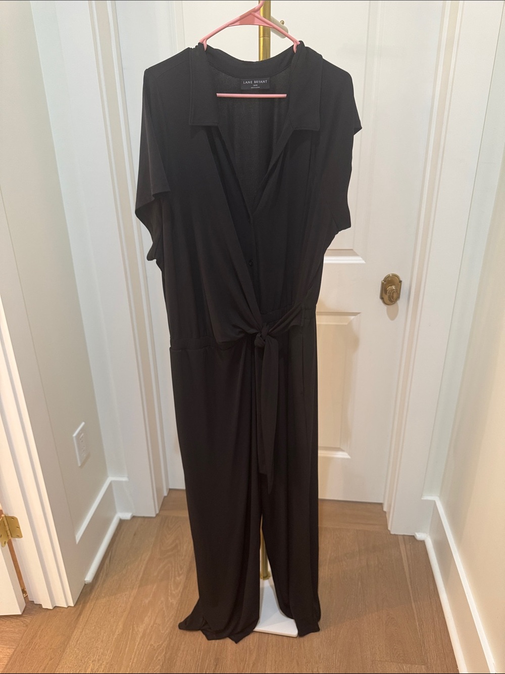 Lane Bryant Black Short Sleeve Jumpsuit with Tie Front